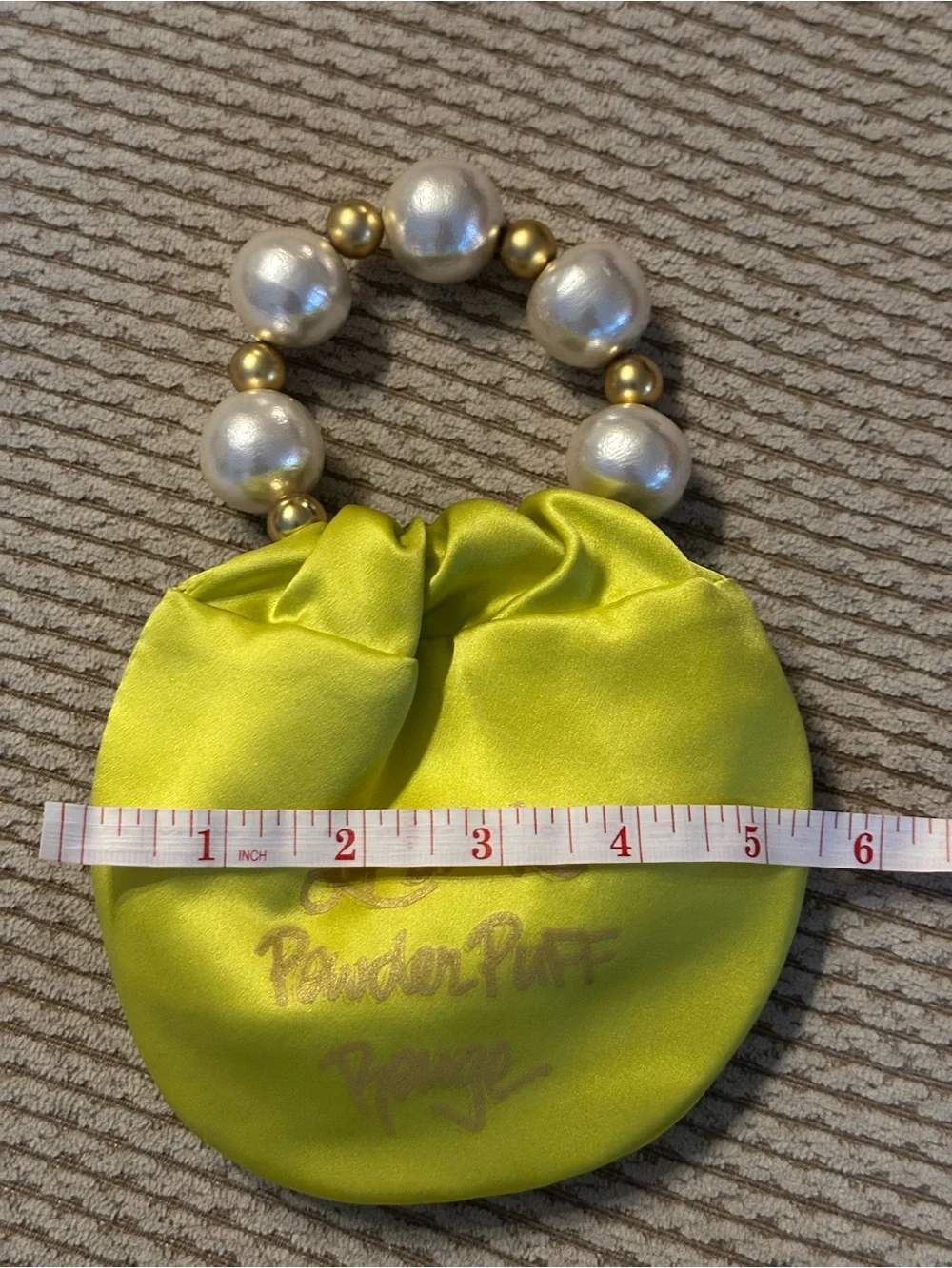 Nancy Bacich bracelet bag– Lime Green with Pearl Bead Handle